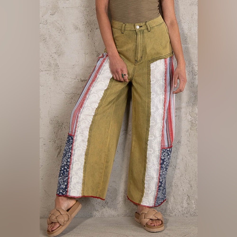Pol Patchwork Wide Leg Pants Size L American Flag